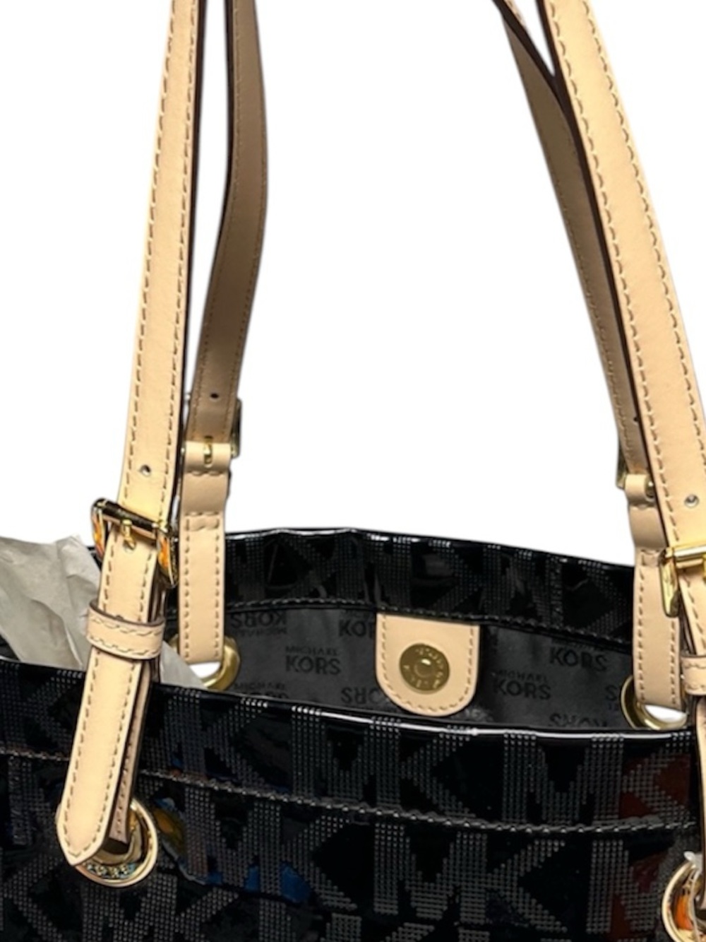Michael Kors Black Logo Tote Gold Hardware Large Shoulder Bag - Picture 4 of 12